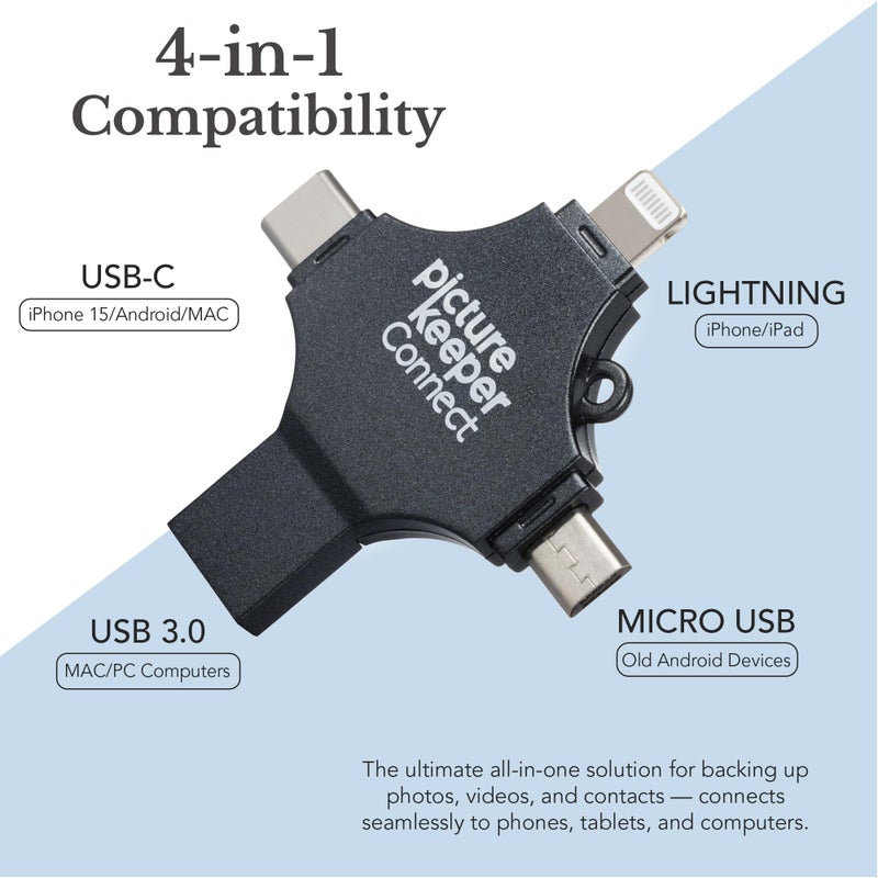 Picture Keeper Connect for iPhone, Android, USB-C, PC & Mac - 32GB USB Backup for Photos, Videos, Contacts, Flash Drive Memory Backup - 32GB, Silver - Image 2